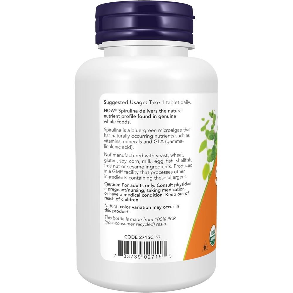 ESPIRULINA ORGÁNICA NOW FOODS 1000 MG 120 TABLETAS - 4