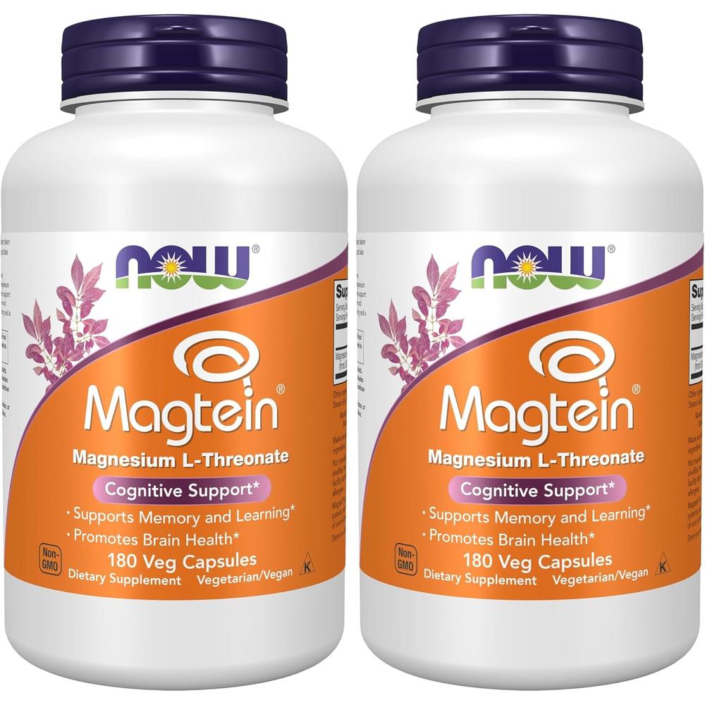 MAGTEIN MAGNESIO L-TREONATO NOW FOODS 180 CÁPSULAS | PACK 2 - 2