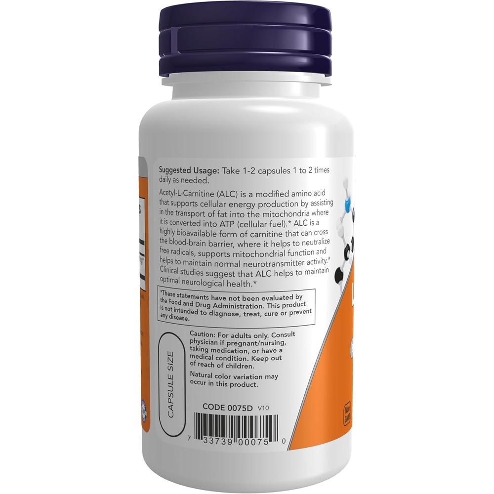 ACETIL L-CARNITINA NOW FOODS 500 MG 50 CÁPSULAS | PACK 3 - 4