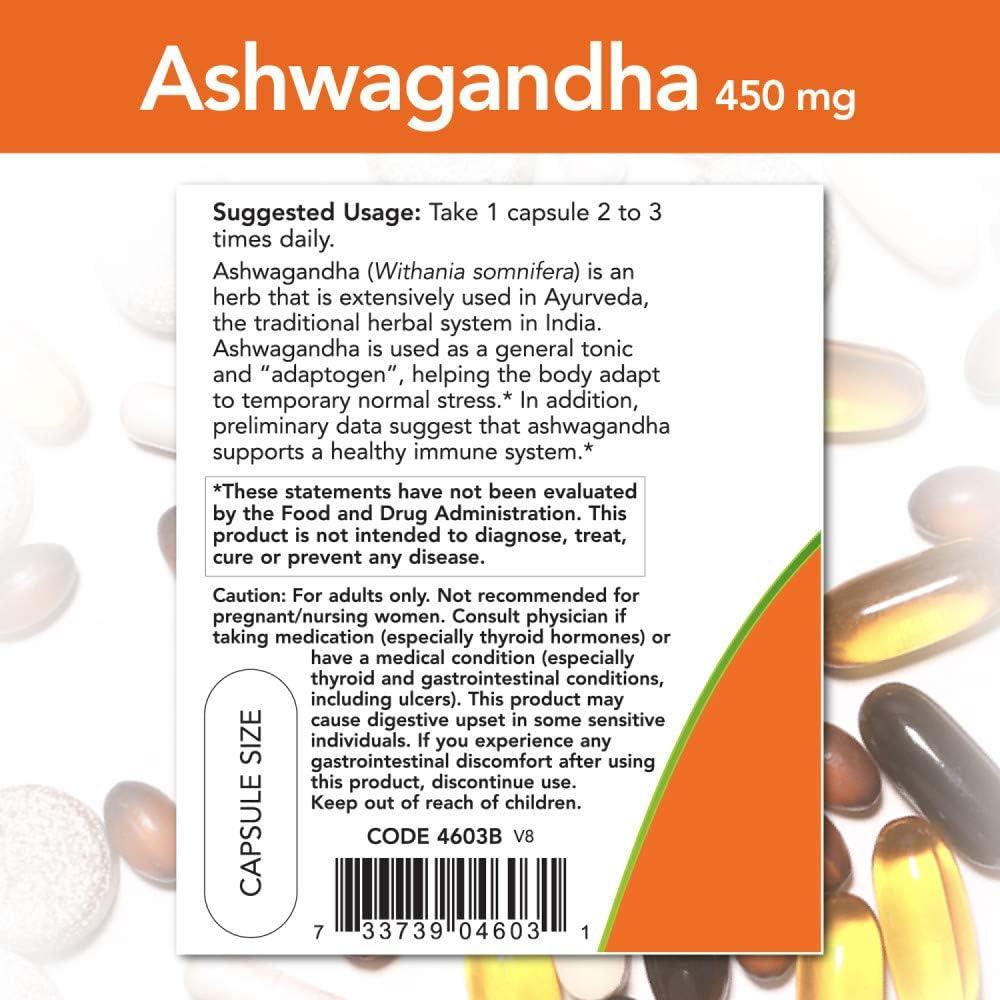 ASHWAGANDHA NOW FOODS 450 MG 90 CÁPSULAS | PACK 2 - 4