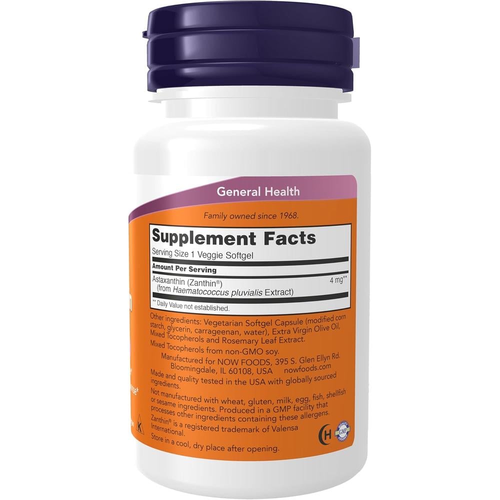 ASTAXANTINA NOW FOODS 4 MG 60 CÁPSULAS BLANDAS | PACK 2 - 3