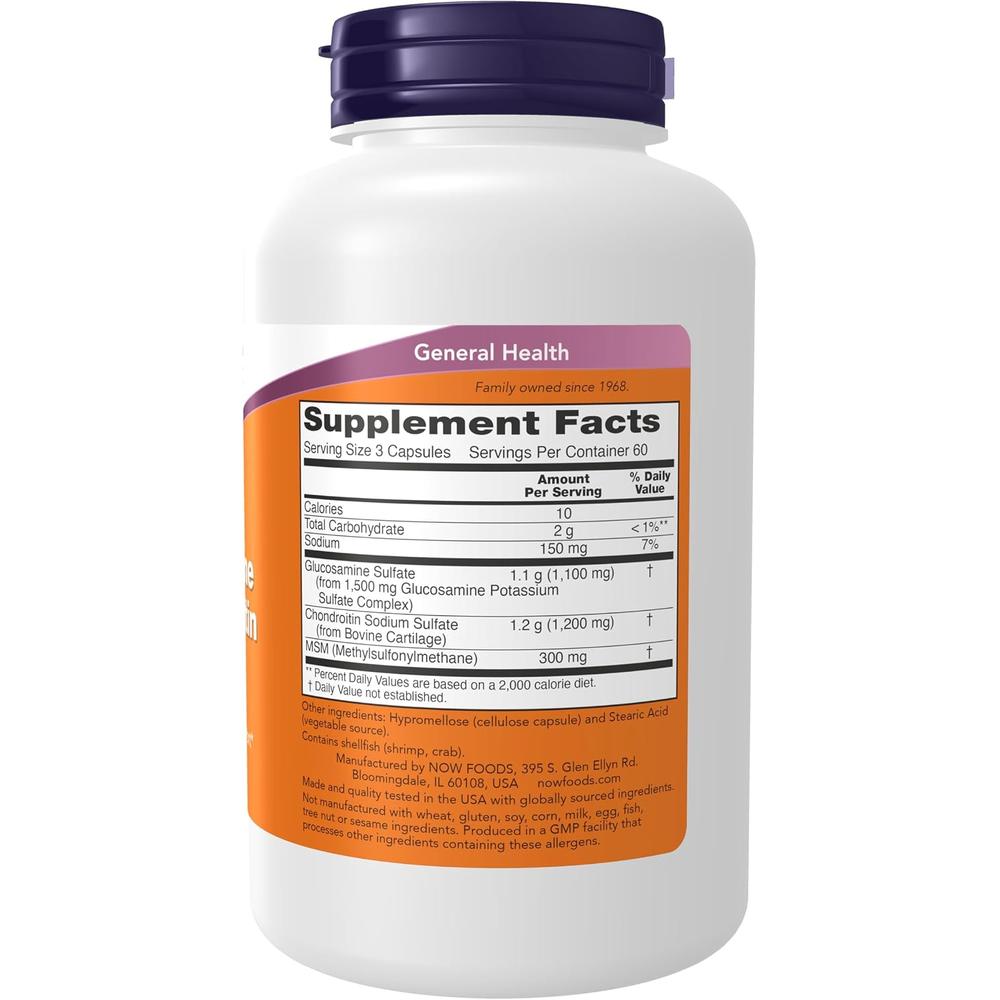 GLUCOSAMINA + CONDROITINA + MSM NOW FOODS 180 CÁPSULAS - 3