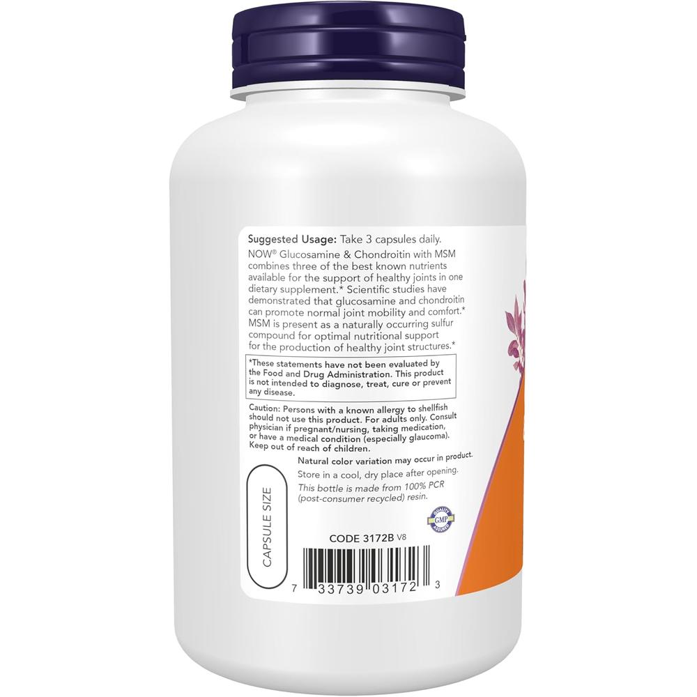GLUCOSAMINA + CONDROITINA + MSM NOW FOODS 180 CÁPSULAS - 4