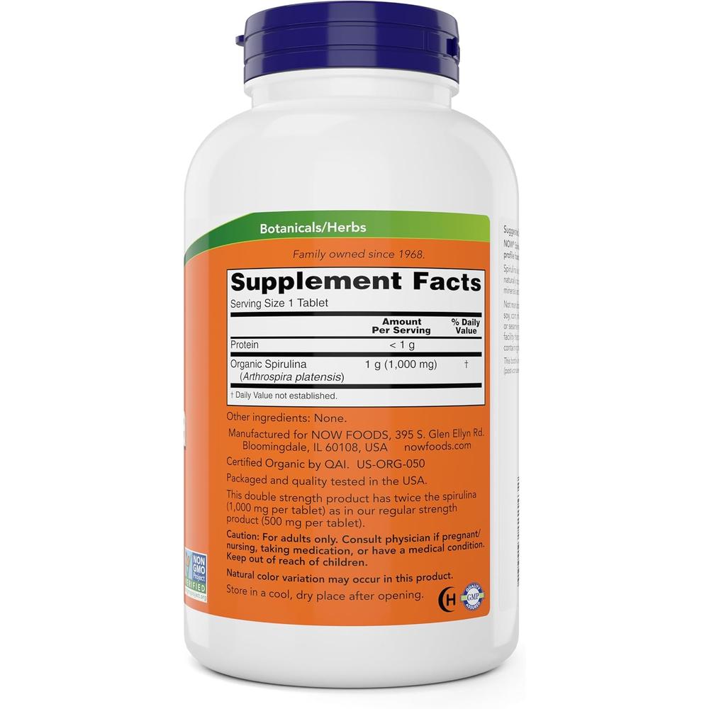 ESPIRULINA ORGÁNICA NOW FOODS 1000 MG 300 TABLETAS - 3