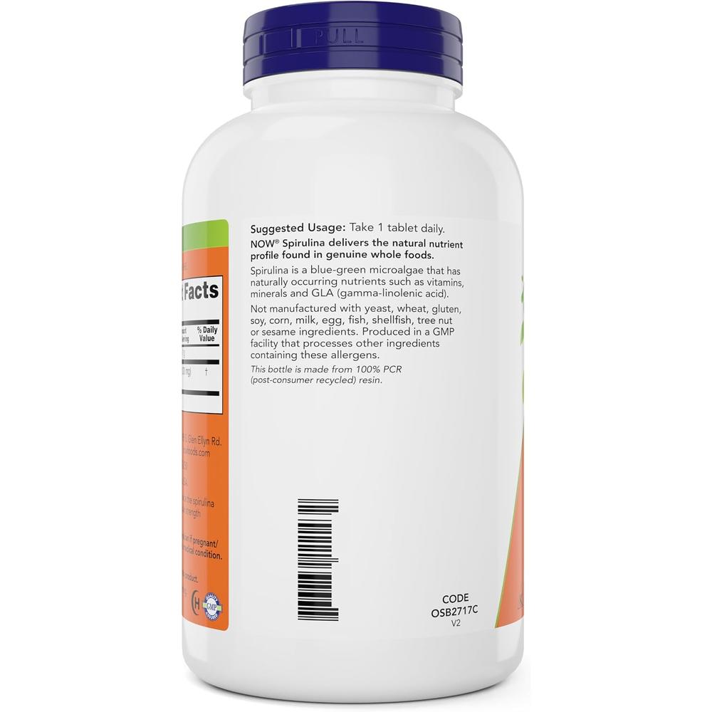 ESPIRULINA ORGÁNICA NOW FOODS 1000 MG 300 TABLETAS - 4