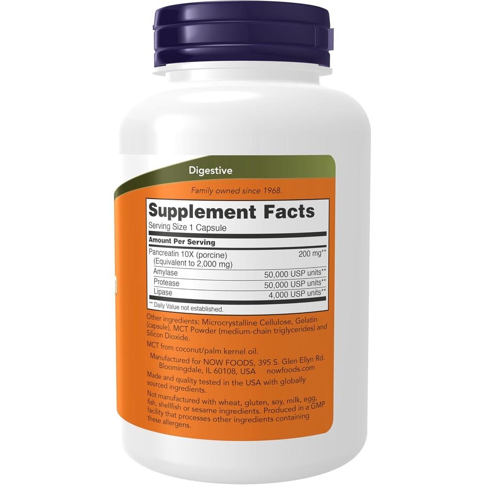 PANCREATINA 2000 NOW FOODS 250 CÁPSULAS - 3