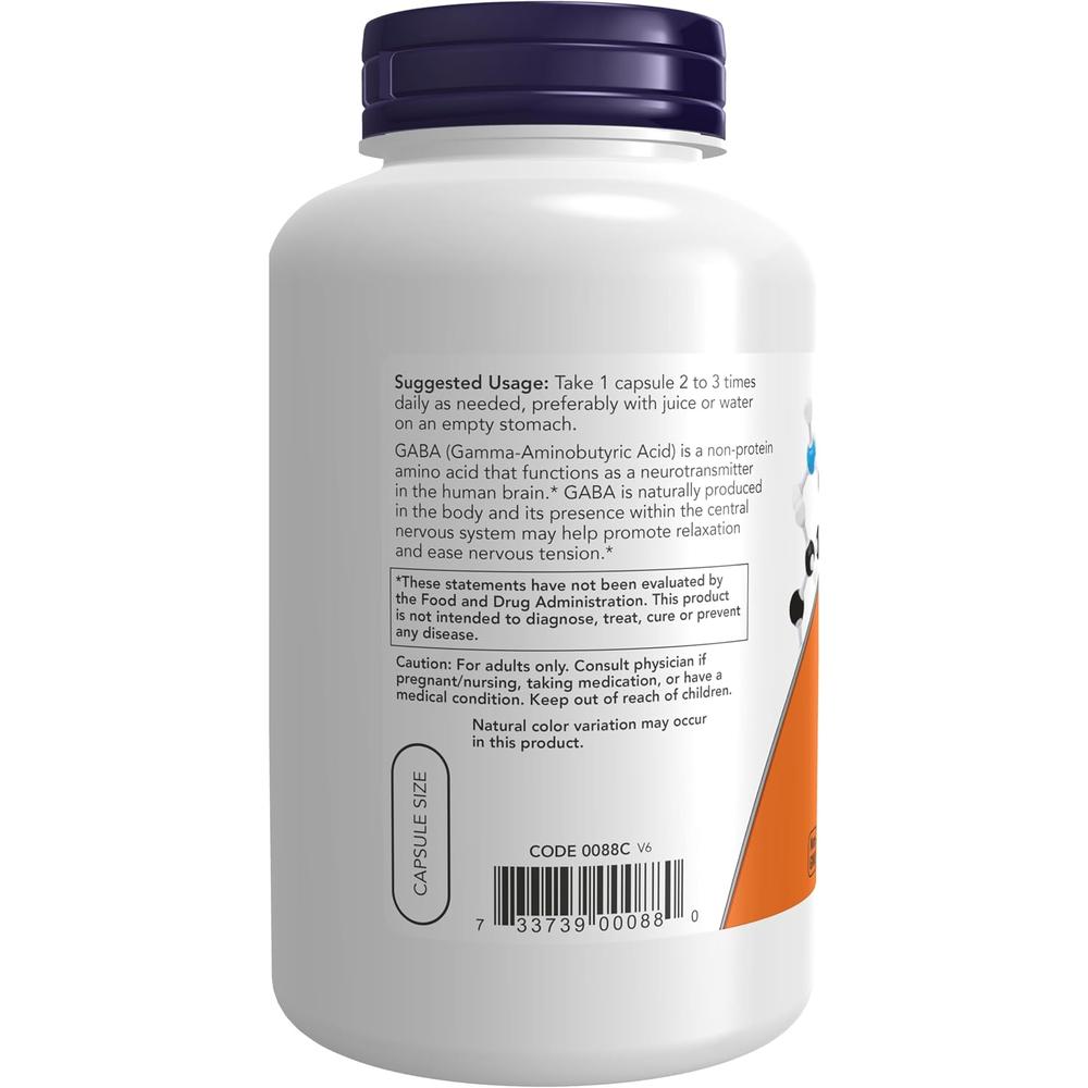 GABA NOW FOODS 500 MG 200 CÁPSULAS - 4
