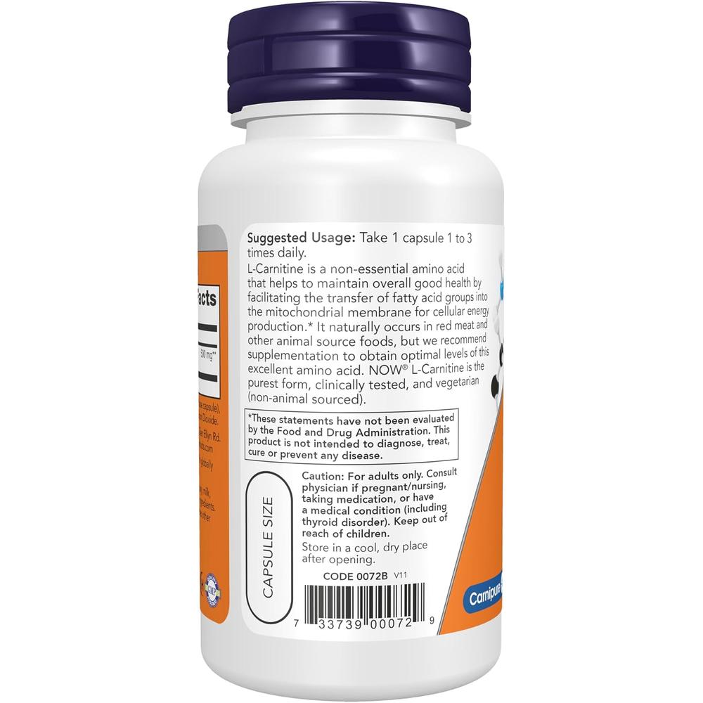 L-CARNITINA NOW FOODS 500 MG 60 CÁPSULAS - 4