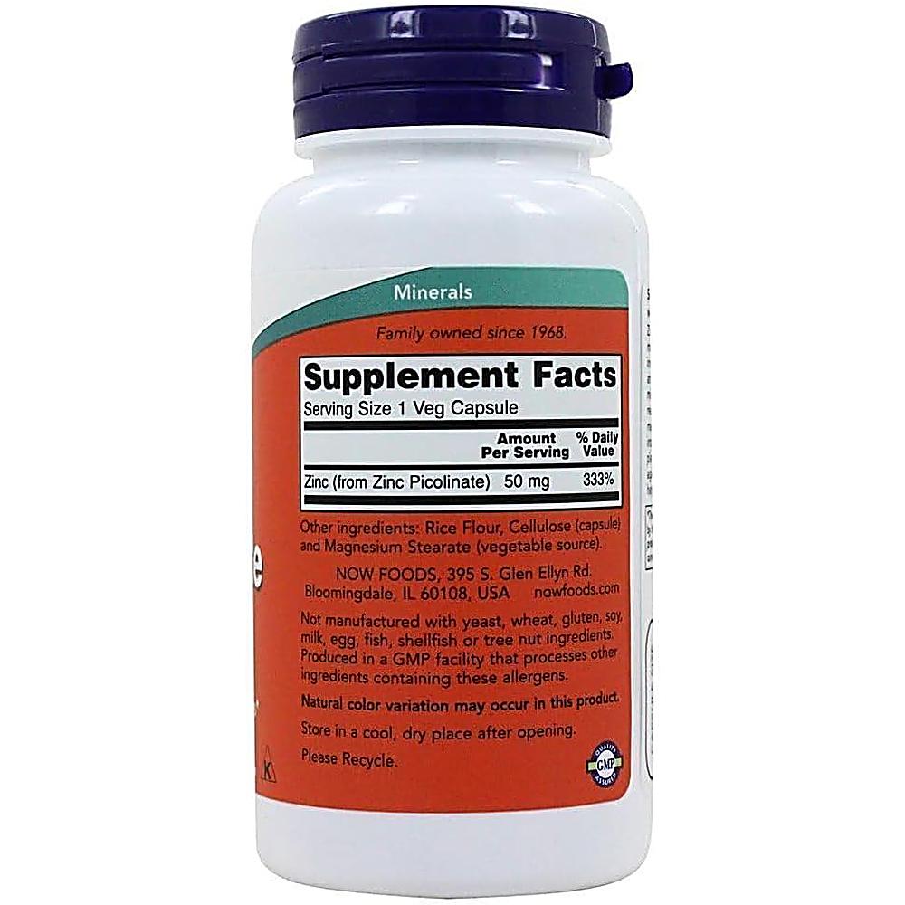 PICOLINATO DE ZINC NOW FOODS 50 MG 120 CÁPSULAS - 4