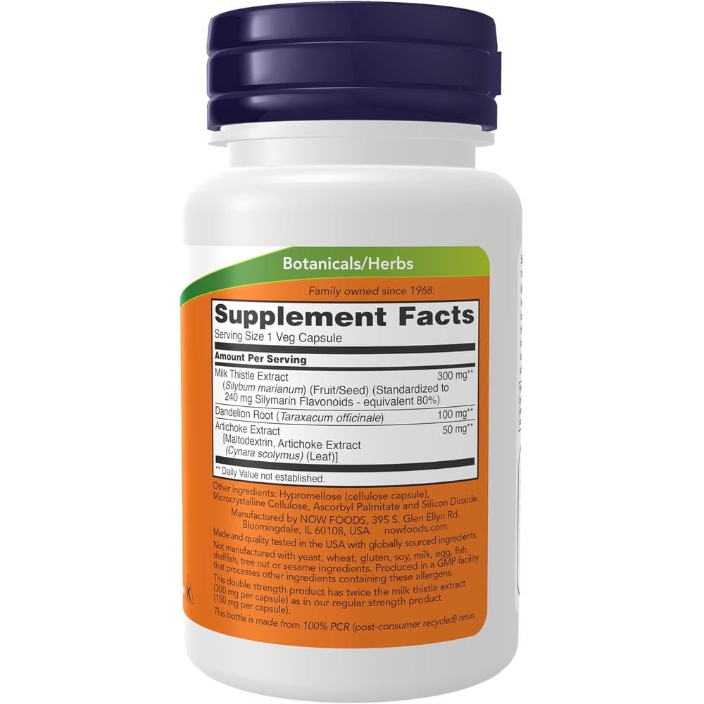 CARDO MARIANO NOW FOODS 300 MG + SILIMARINA 240 MG + ALCACHOFA + DIENTE DE LEÓN 50 CÁPSULAS VEG. - 3