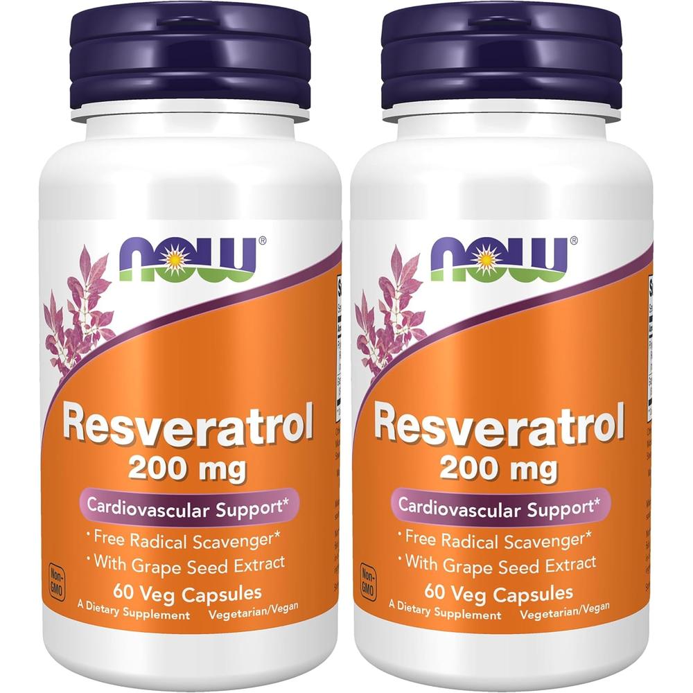 RESVERATROL NOW FOODS 200 MG CON EXTRACTO DE VINO TINTO 60 CÁPSULAS | PACK 2 - 1
