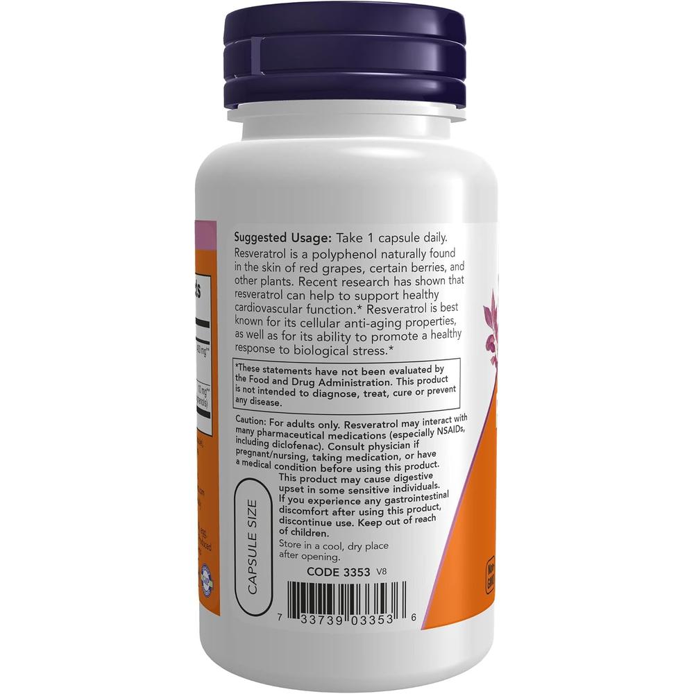 RESVERATROL NOW FOODS 200 MG CON EXTRACTO DE VINO TINTO 60 CÁPSULAS | PACK 2 - 5