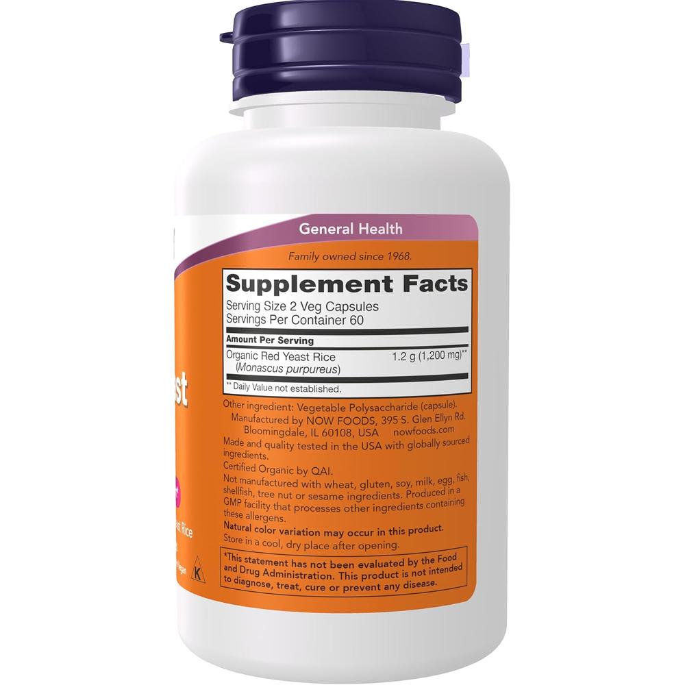 ARROZ DE LEVADURA ROJA NOW FOODS 600 MG 120 CÁPSULAS - 3
