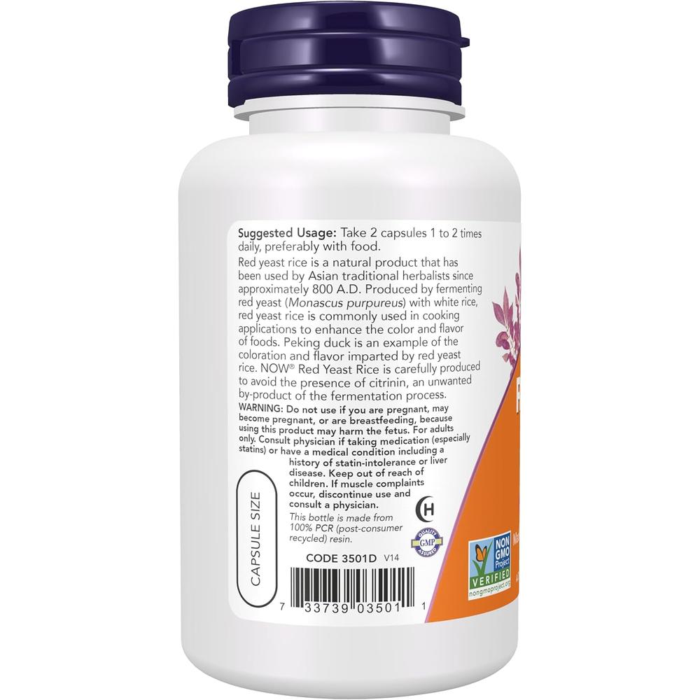 ARROZ DE LEVADURA ROJA NOW FOODS 600 MG 120 CÁPSULAS - 4