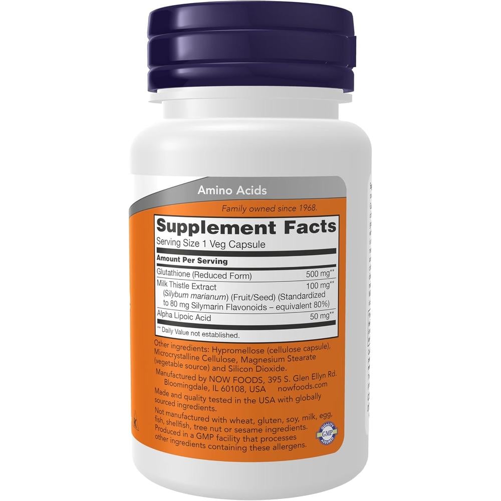 GLUTATIÓN NOW FOODS 500 MG CON CARDO MARIANO + ÁCIDO ALFA LIPOICO 30 CÁPSULAS - 3