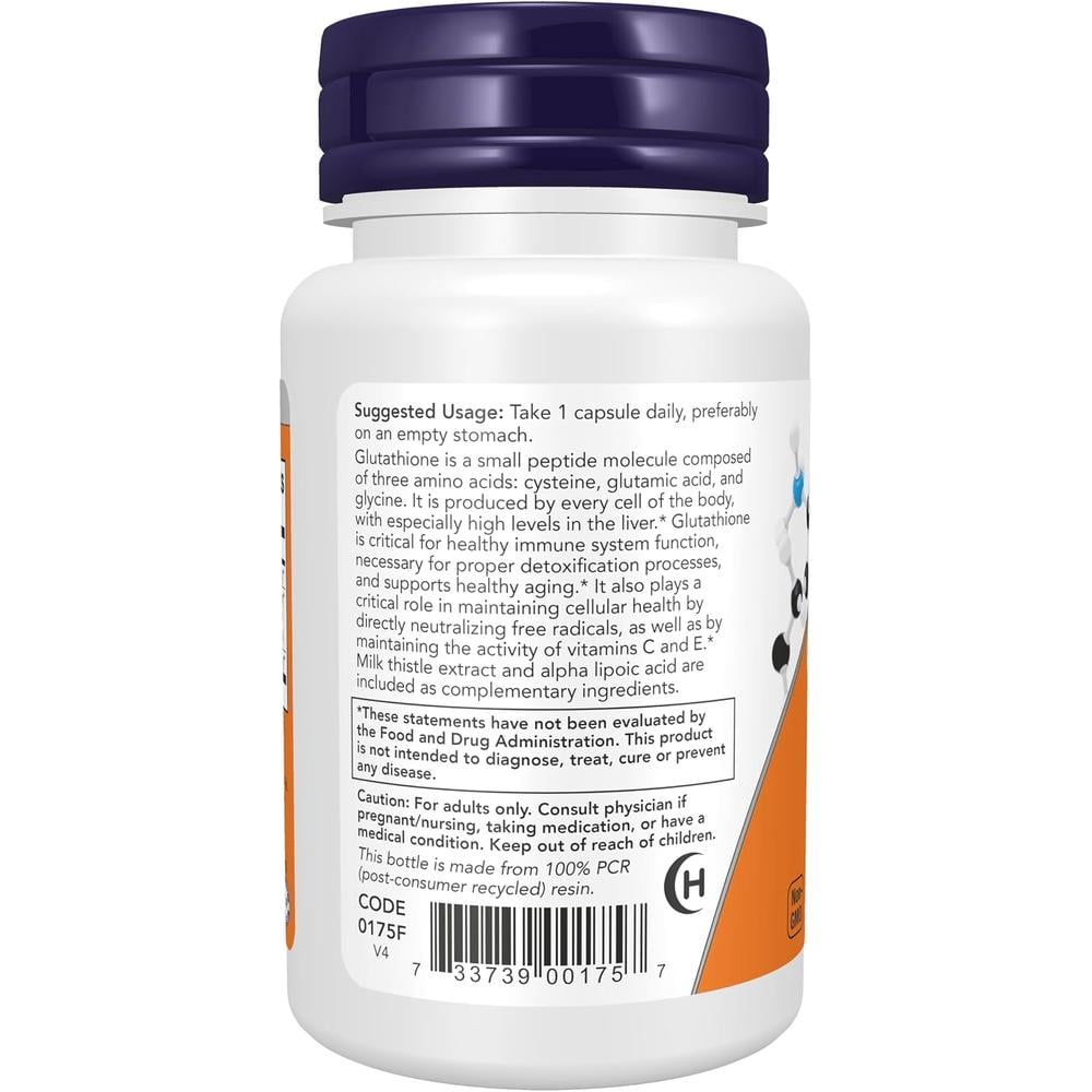 GLUTATIÓN NOW FOODS 500 MG CON CARDO MARIANO + ÁCIDO ALFA LIPOICO 30 CÁPSULAS - 4