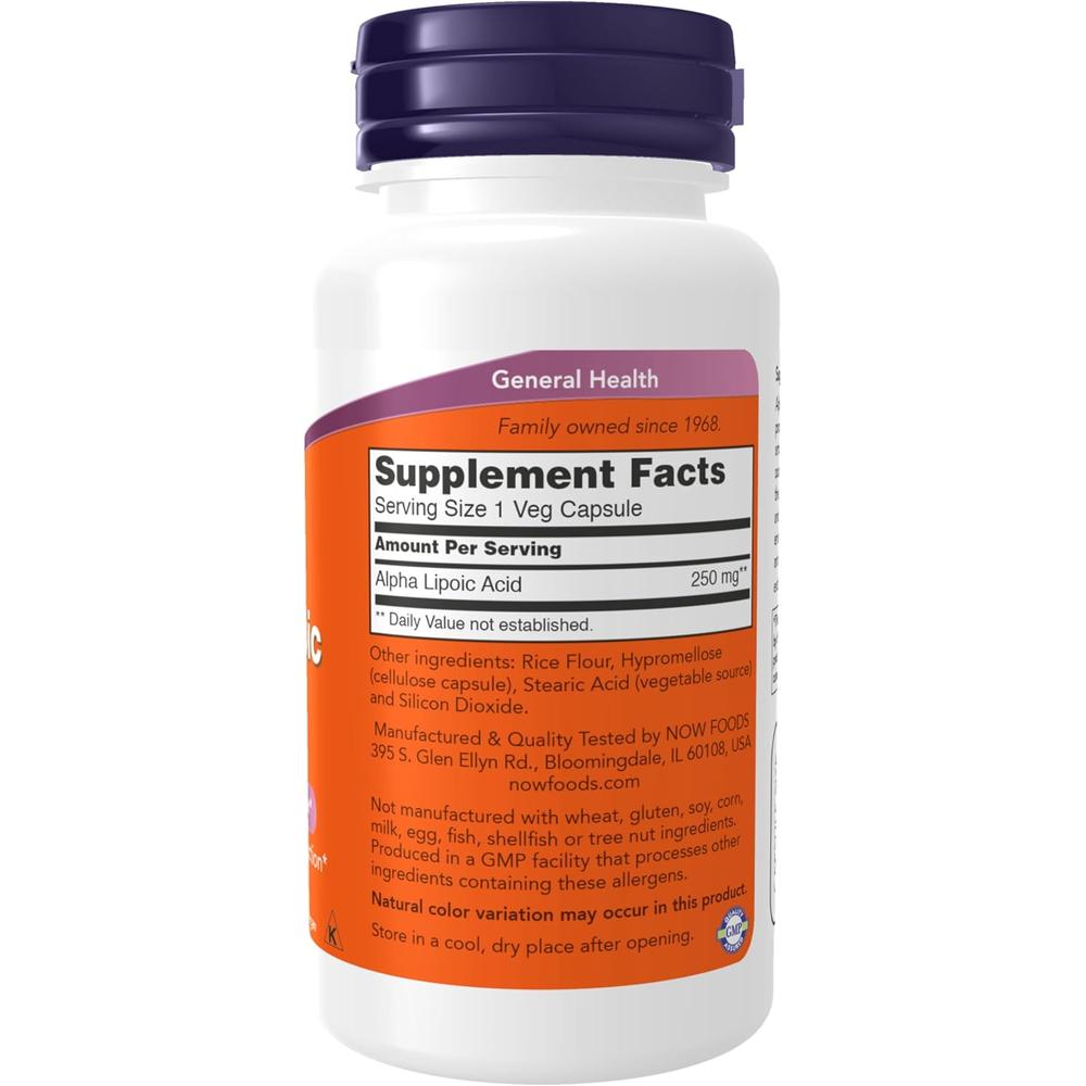 ÁCIDO ALFA LIPOICO NOW FOODS 250 MG 60 CÁPSULAS - 3