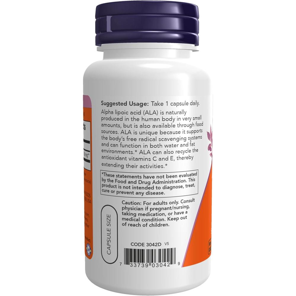 ÁCIDO ALFA LIPOICO NOW FOODS 250 MG 60 CÁPSULAS - 4