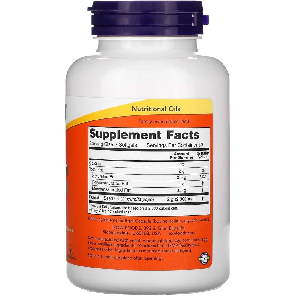 ACEITE DE SEMILLA DE CALABAZA NOW FOODS 1000 MG 100 CÁPSULAS BLANDAS | PACK 2 - 4