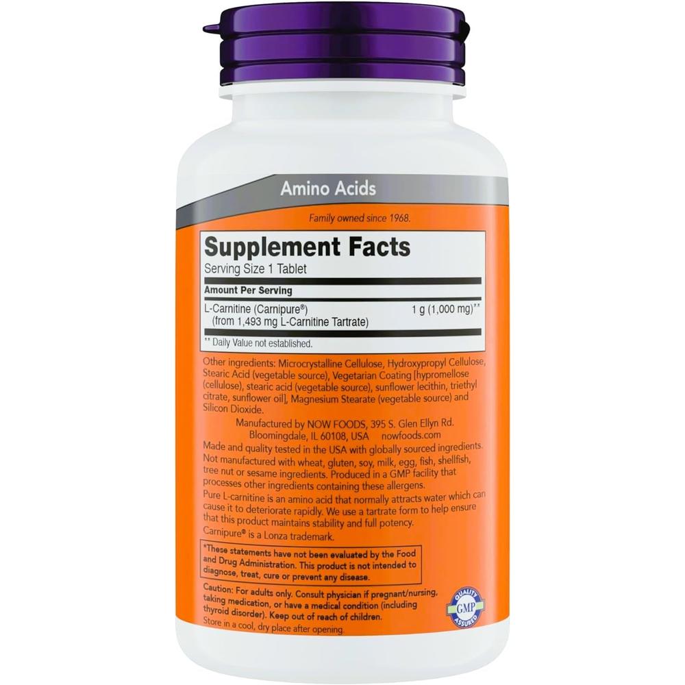 L-CARNITINA CARNIPURE NOW FOODS 1000 MG 150 TABLETAS - 3