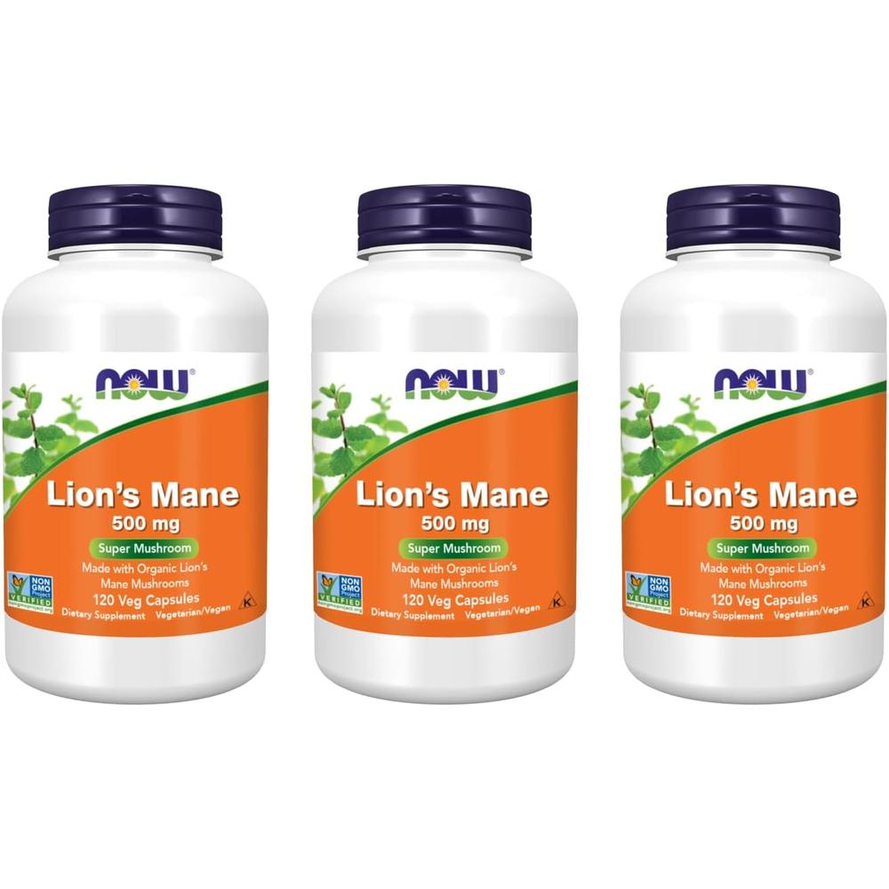 LION'S MANE NOW FOODS 500 MG 120 CÁPSULAS | PACK 3 - 1