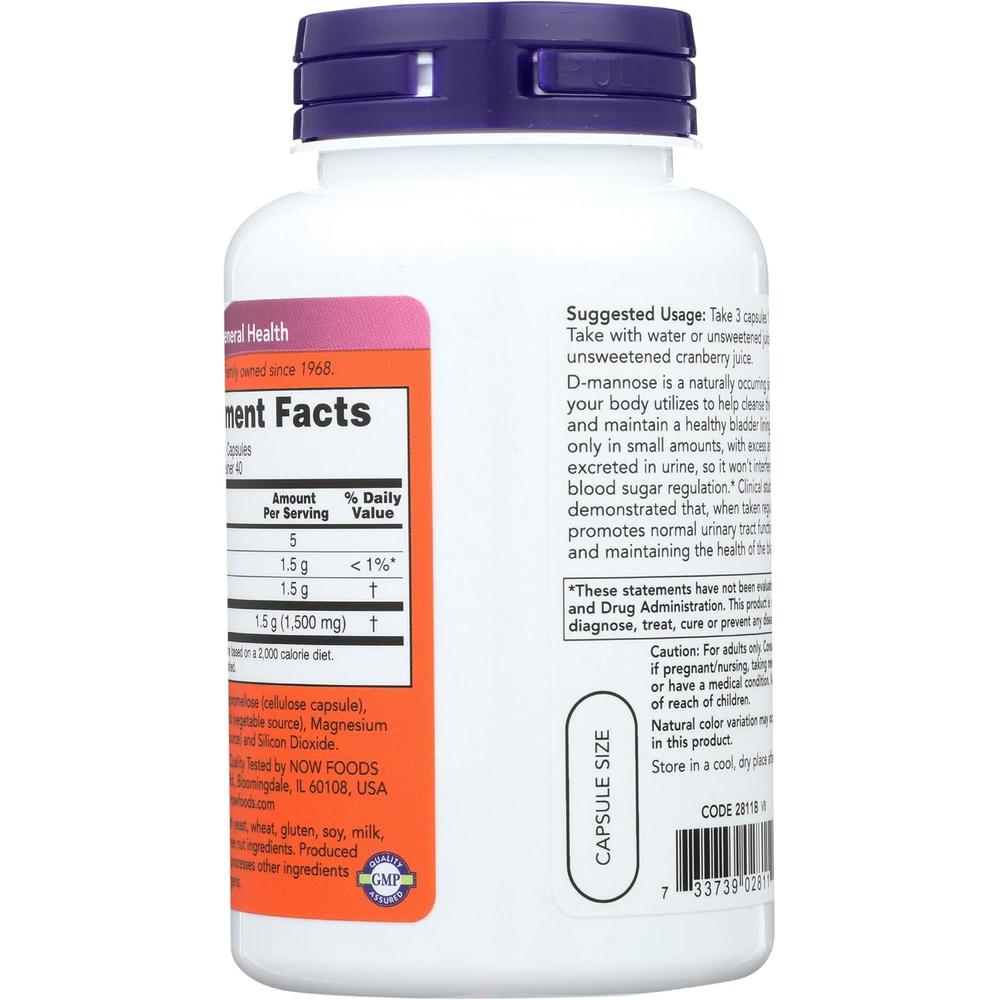 D-MANOSA NOW FOODS 500 MG 120 CÁPSULAS | PACK 3 - 3