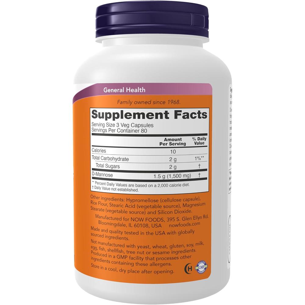 D-MANOSA NOW FOODS 500 MG 240 CÁPSULAS - 3