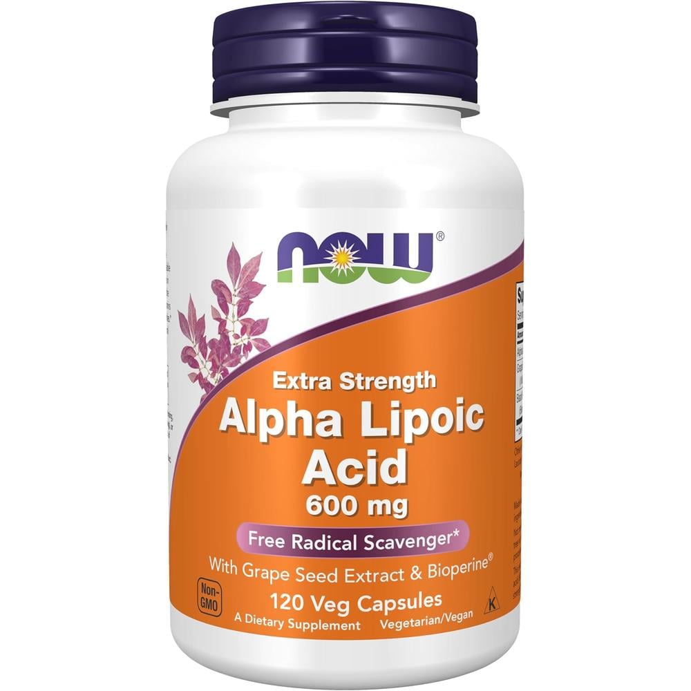 ÁCIDO ALFA LIPOICO NOW FOODS 600 MG CON SEMILLA DE UVA + BIOPERINE 120 CÁPSULAS - 1