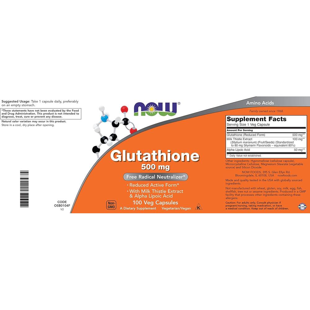 GLUTATIÓN NOW FOODS 500 MG CON CARDO MARIANO + ÁCIDO ALFA LIPOICO 100 CÁPSULAS | PACK 2 - 5