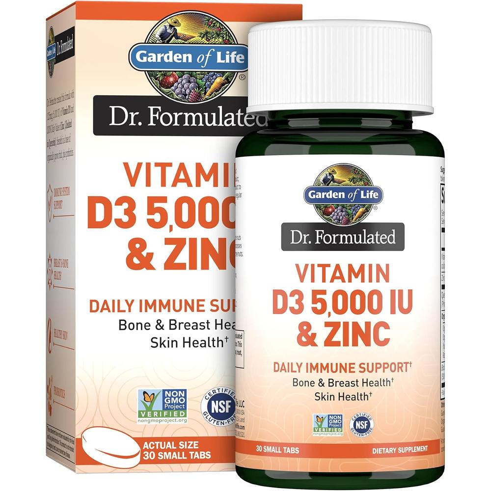 VITAMINA D3 + ZINC + QUERCETINA GARDEN OF LIFE DR. FORMULATED 5000 UI 30 TABLETAS - 1