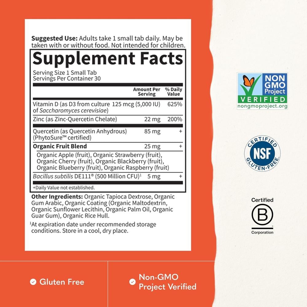 VITAMINA D3 + ZINC + QUERCETINA GARDEN OF LIFE DR. FORMULATED 5000 UI 30 TABLETAS - 3