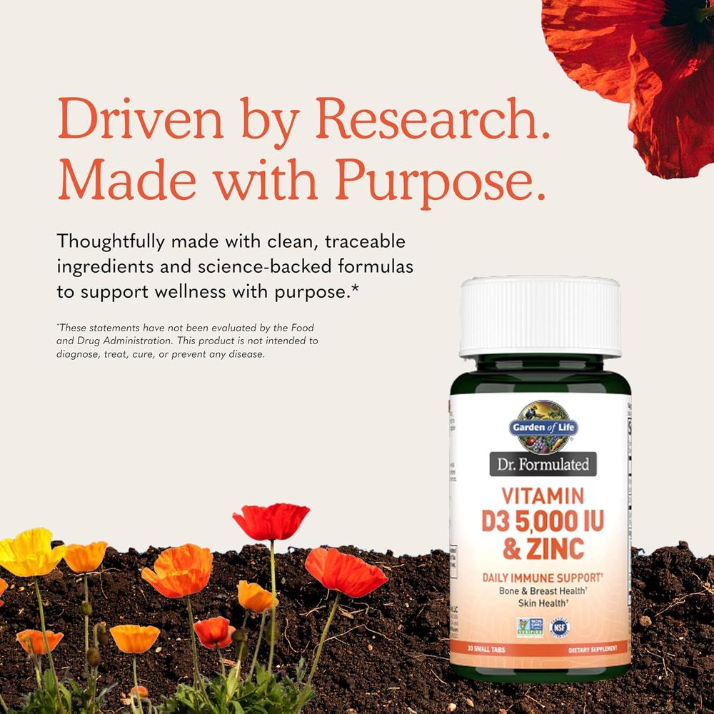 VITAMINA D3 + ZINC + QUERCETINA GARDEN OF LIFE DR. FORMULATED 5000 UI 30 TABLETAS - 6