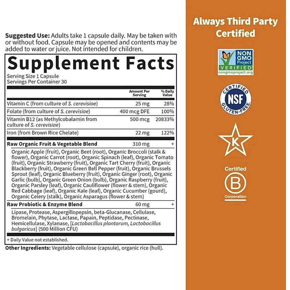 MULTIVITAMÍNICO + HIERRO RAW 22 MG + ASHWAGANDHA GARDEN OF LIFE | SET 3 - 5