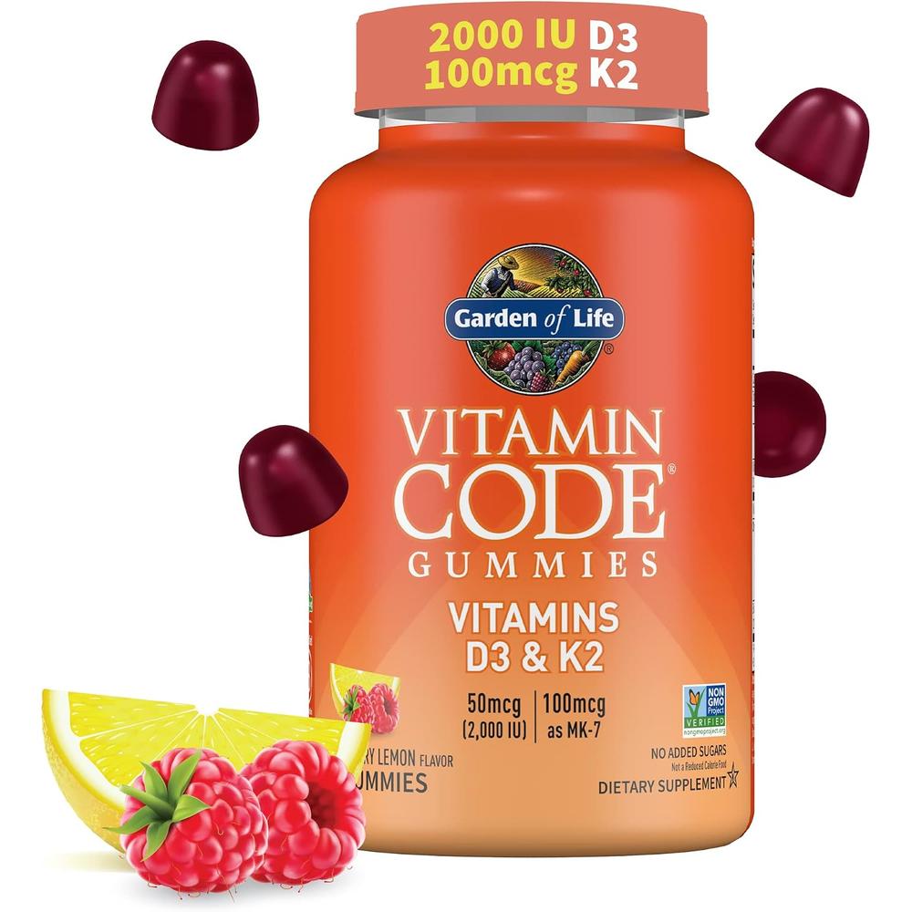 VITAMINA D3 + K2 GARDEN OF LIFE VITAMIN CODE 2000 UI + 100 MCG FRAMBUESA LIMÓN 45 GOMITAS - 1