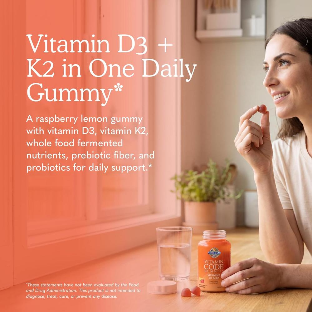 VITAMINA D3 + K2 GARDEN OF LIFE VITAMIN CODE 2000 UI + 100 MCG FRAMBUESA LIMÓN 45 GOMITAS - 2
