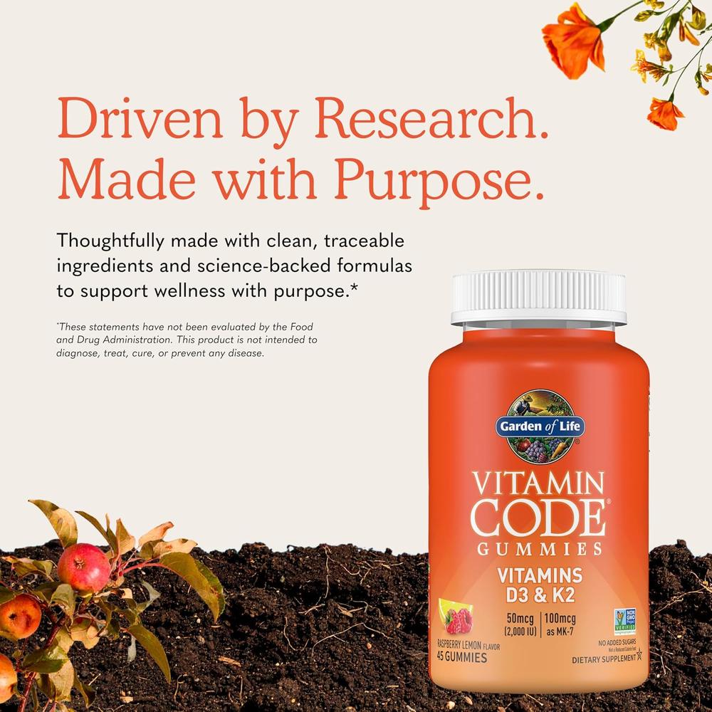 VITAMINA D3 + K2 GARDEN OF LIFE VITAMIN CODE 2000 UI + 100 MCG FRAMBUESA LIMÓN 45 GOMITAS - 6