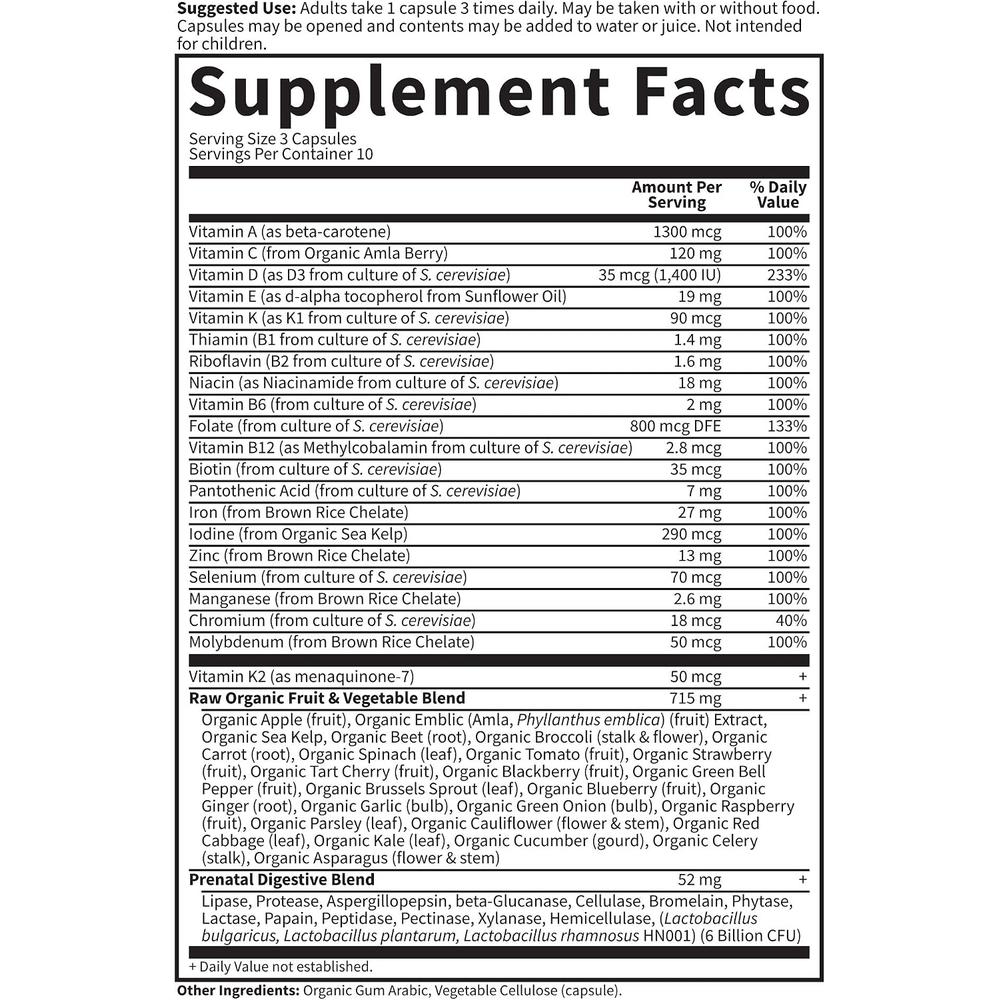 MULTIVITAMÍNICO GARDEN OF LIFE VITAMIN CODE RAW PRENATAL 30 CÁPSULAS - 5