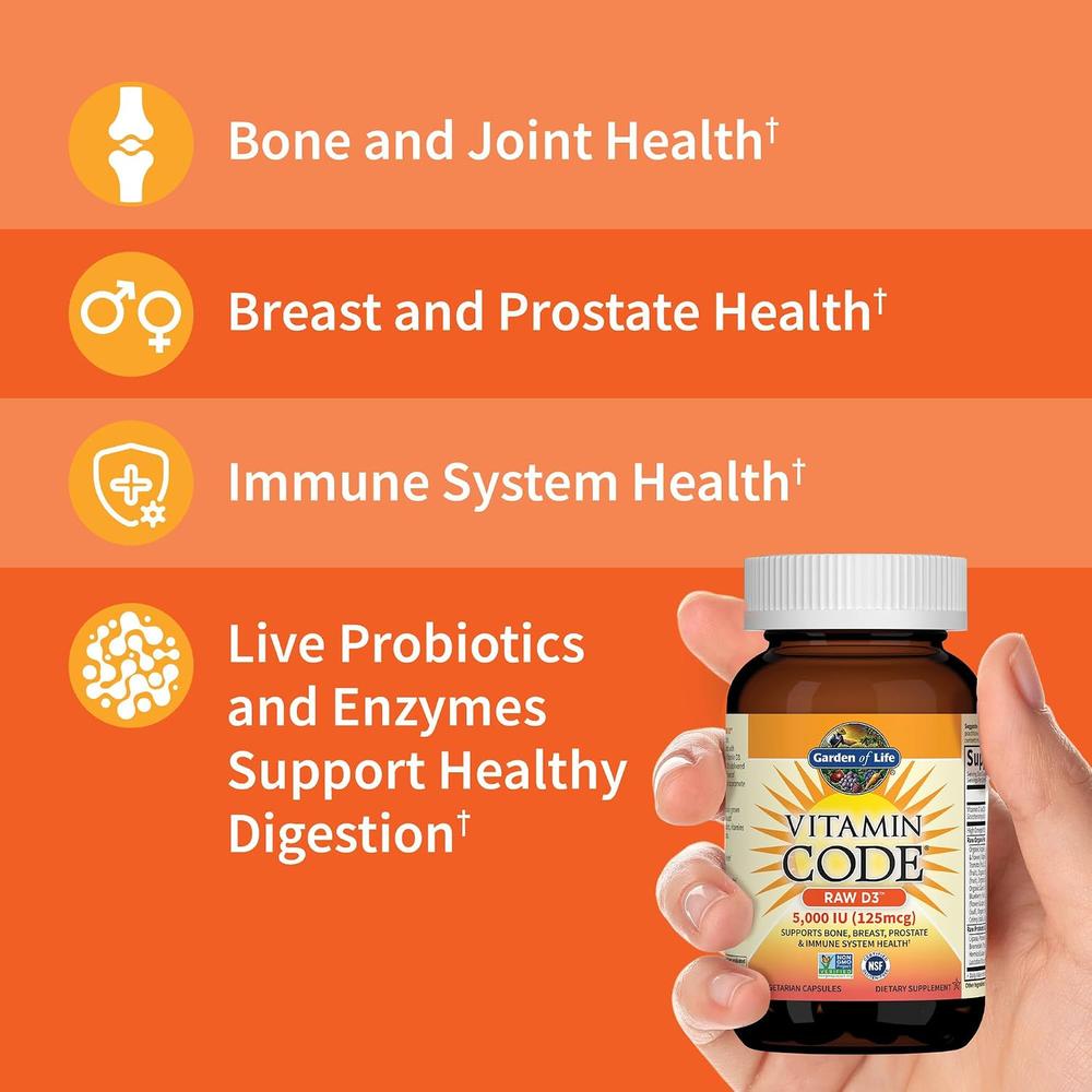 VITAMINA D3 GARDEN OF LIFE VITAMIN CODE RAW 2000 UI 120 CÁPSULAS - 2