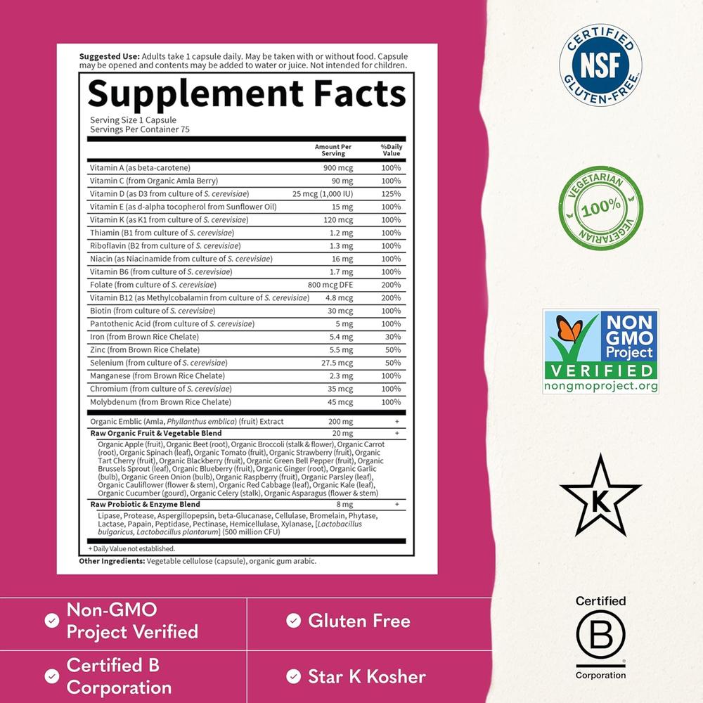 MULTIVITAMÍNICO GARDEN OF LIFE VITAMIN CODE RAW ONE FOR WOMEN 75 CÁPSULAS - 3
