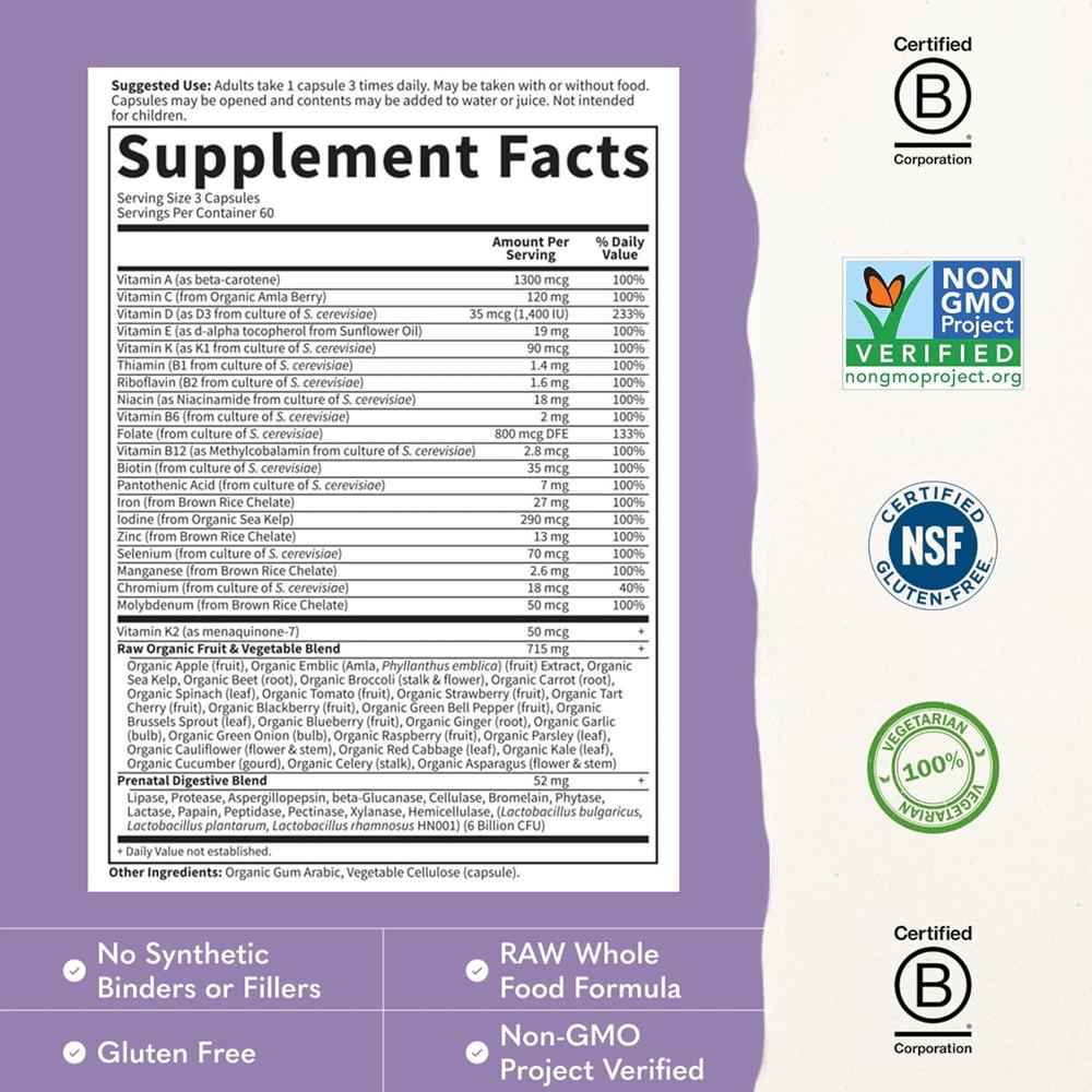 MULTIVITAMÍNICO GARDEN OF LIFE VITAMIN CODE RAW PRENATAL 180 CÁPSULAS - 3