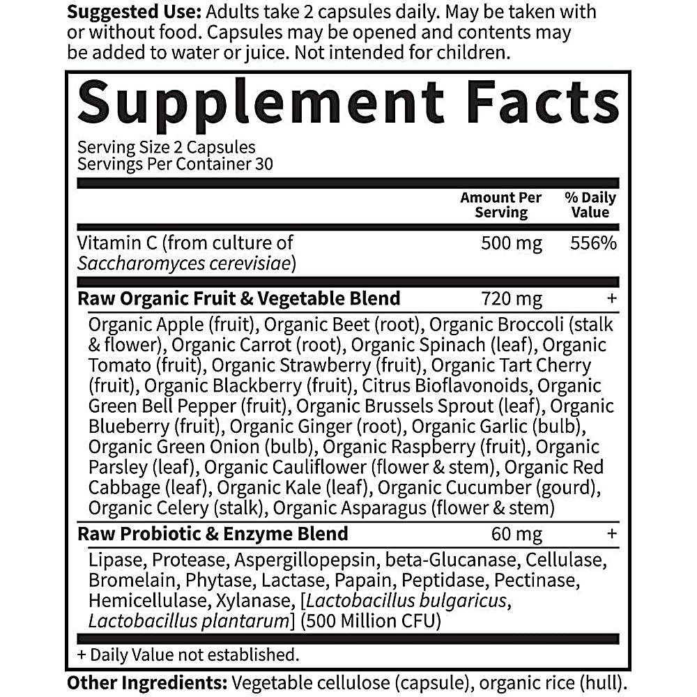 VITAMINA C GARDEN OF LIFE VITAMIN CODE RAW 500 MG 60 CÁPSULAS - 5