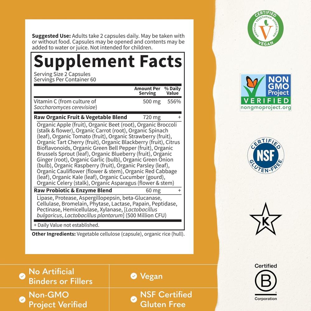 VITAMINA C GARDEN OF LIFE VITAMIN CODE RAW 500 MG 120 CÁPSULAS - 3