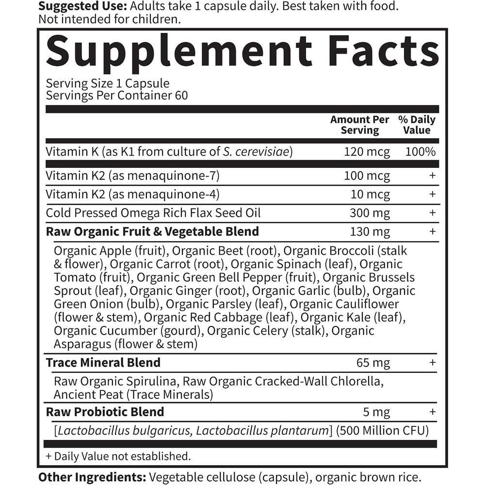 VITAMINA K GARDEN OF LIFE VITAMIN CODE RAW K-COMPLEX 230 MCG 60 CÁPSULAS - 5