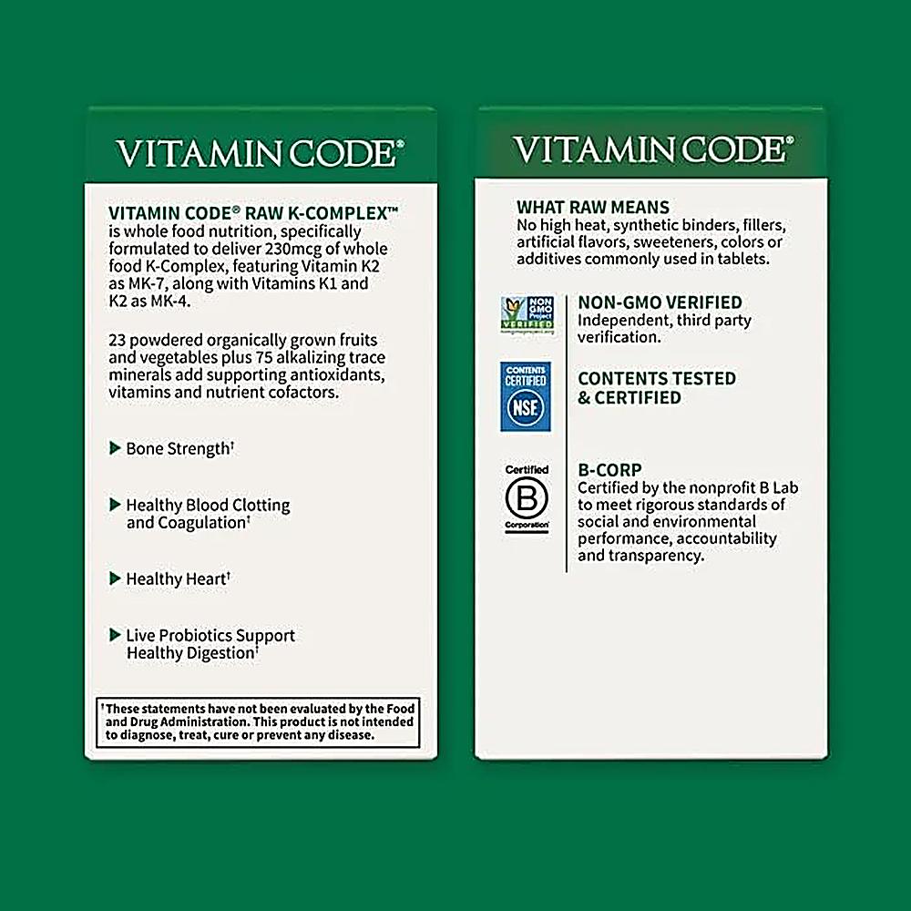 VITAMINA K GARDEN OF LIFE VITAMIN CODE RAW K-COMPLEX 230 MCG 60 CÁPSULAS - 6