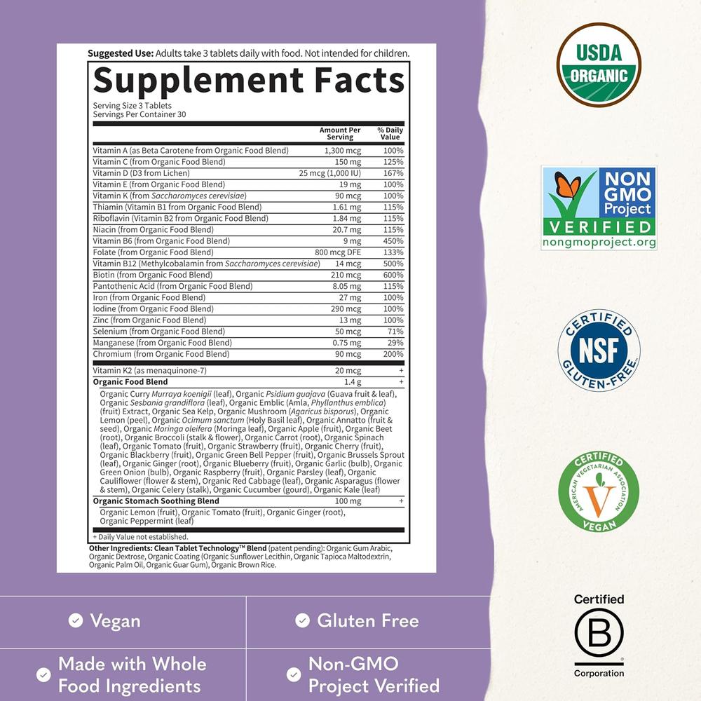 MULTIVITAMÍNICO GARDEN OF LIFE ORGANICS PRENATAL ONCE DAILY 90 TABLETAS - 3