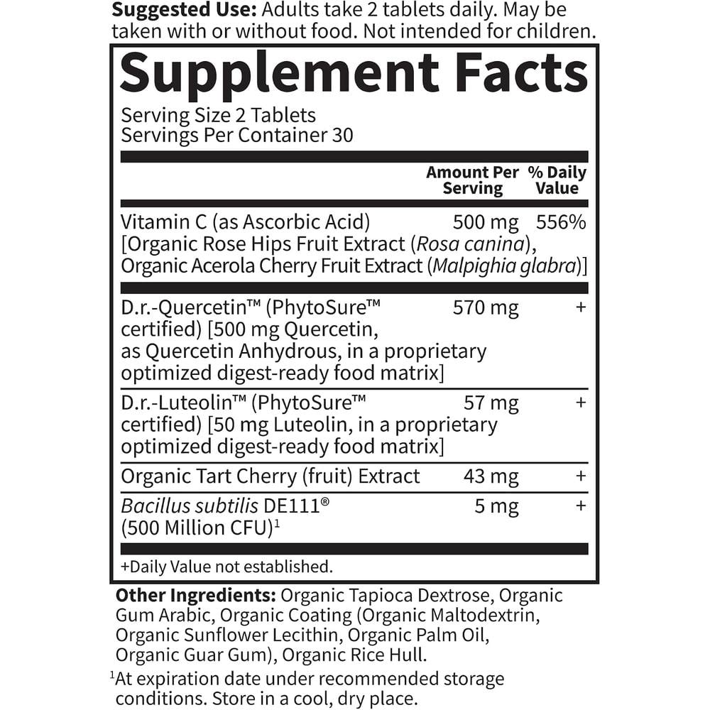 QUERCETINA GARDEN OF LIFE 500 MG + VITAMINA C 500 MG + LUTEOLINA 50 MG 60 TABLETAS - 5