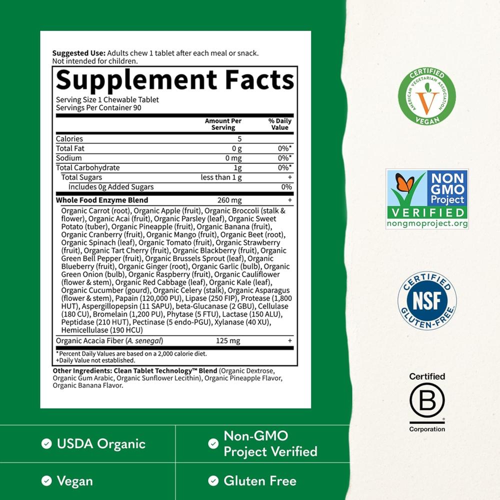 ENZIMAS DIGESTIVAS GARDEN OF LIFE ORGANIC DIGEST+ 13 ENZIMAS FRUTA TROPICAL 90 MASTICABLES - 4