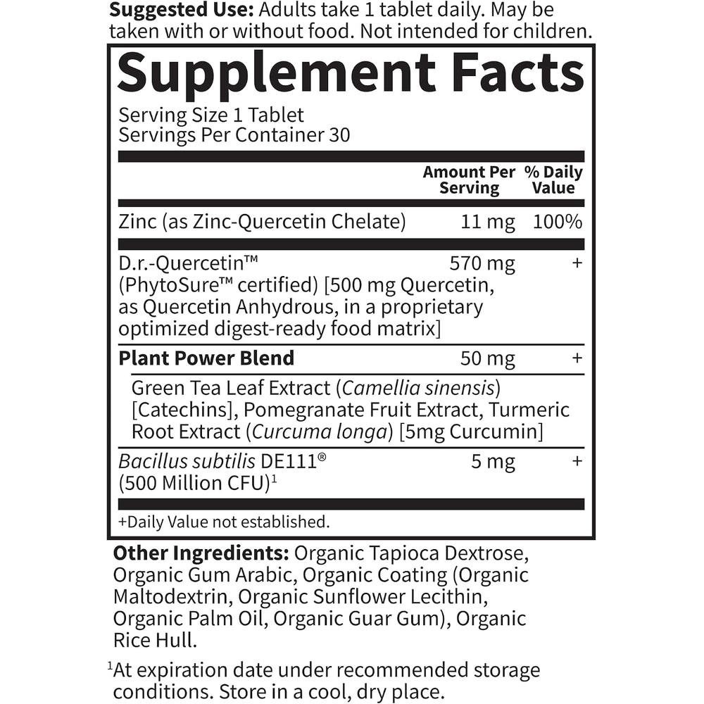 QUERCETINA GARDEN OF LIFE DR. FORMULATED RECOVERY 500 MG + ZINC 11 MG 30 TABLETAS - 5