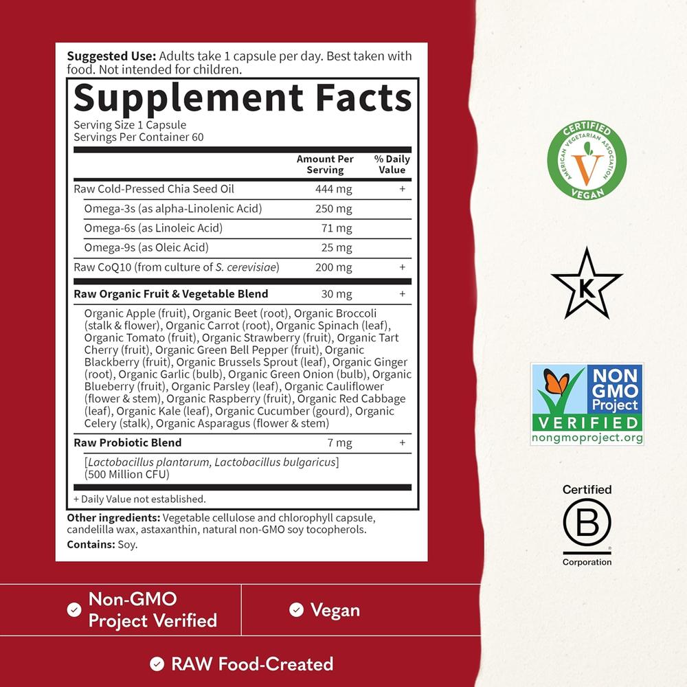 COENZIMA Q10 GARDEN OF LIFE RAW 200 MG + OMEGA 3-6-9 60 CÁPSULAS - 4