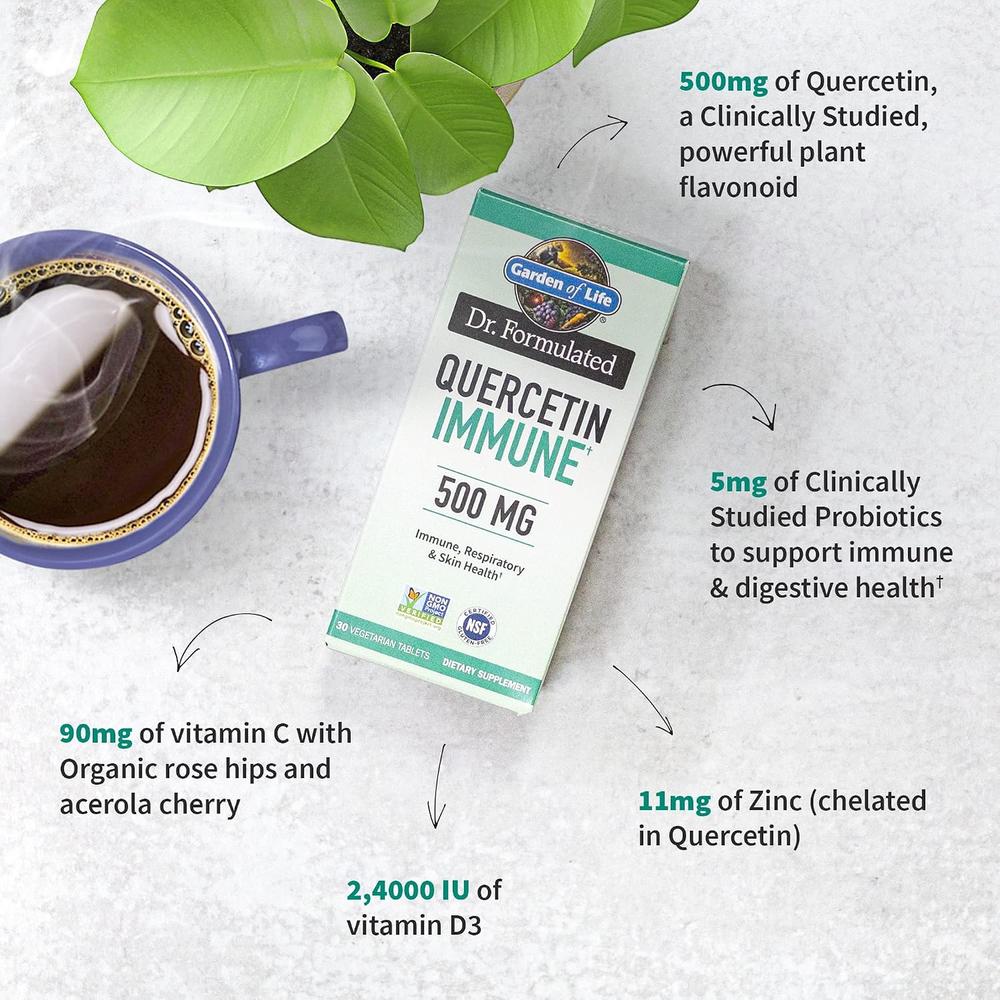 QUERCETINA GARDEN OF LIFE DR. FORMULATED IMMUNE 500 MG + VITAMINA C + D3 30 TABLETAS - 2